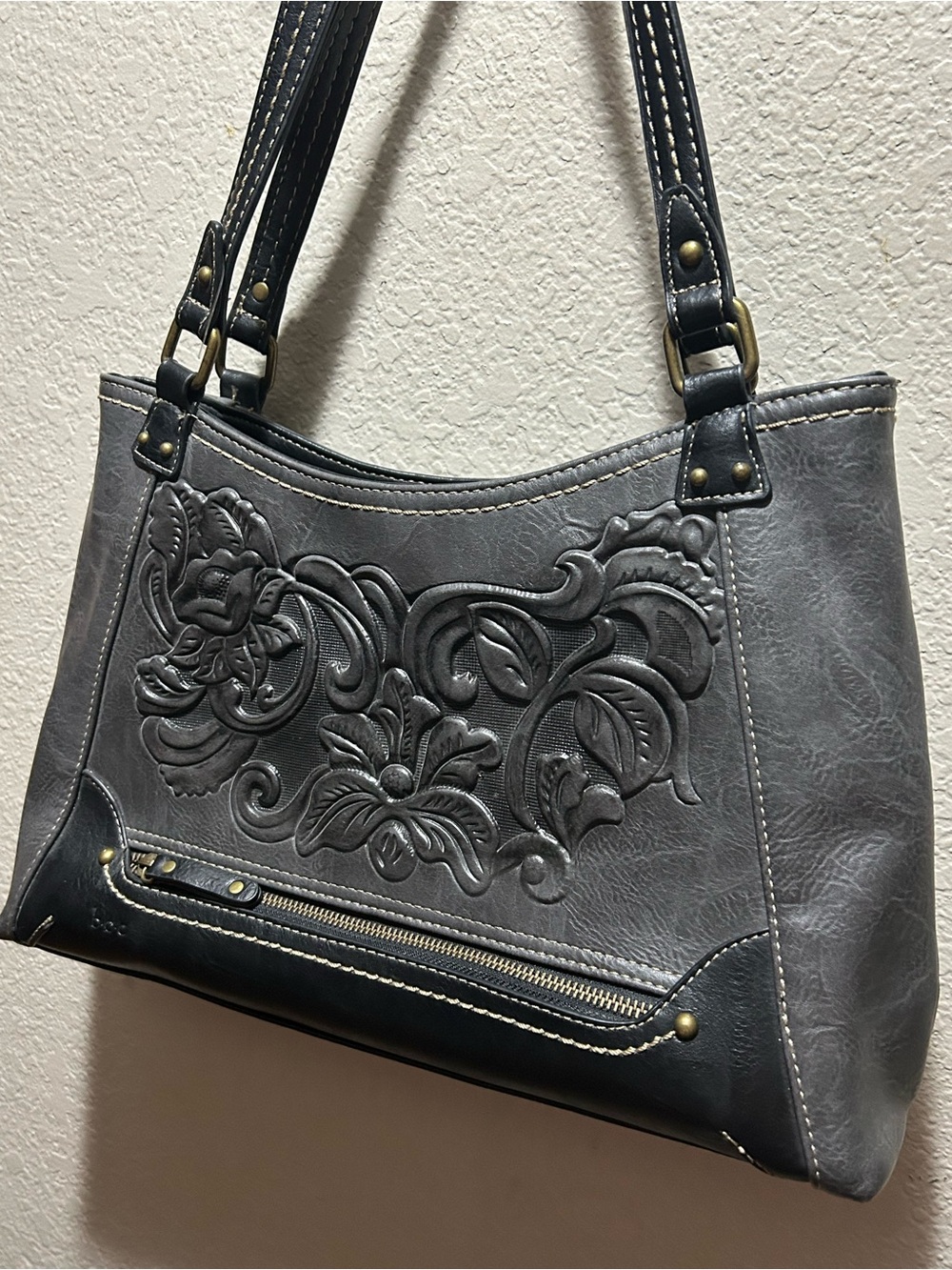 boc Embossed Floral Shoulder Bag in Gray and Black